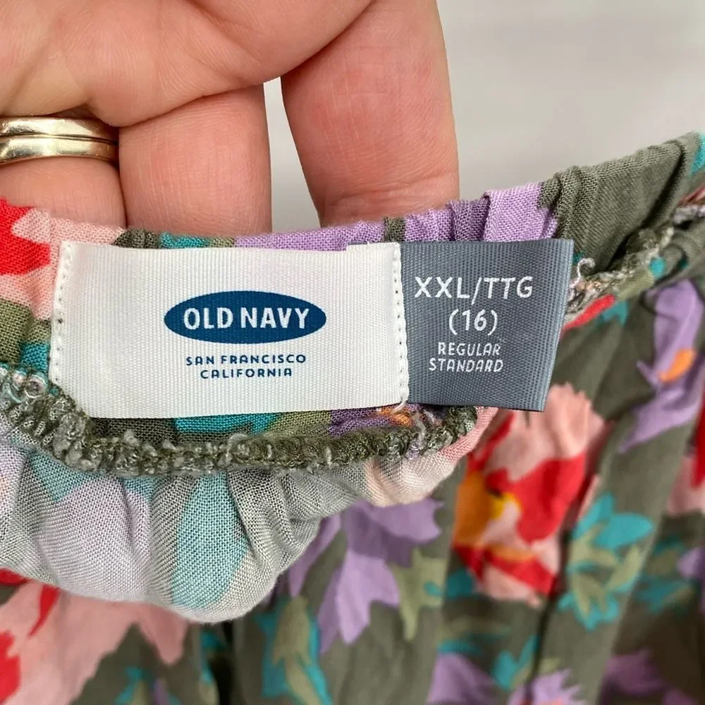 Old Navy Pleated Mini Skirt Olive Green Floral Print Elastic Waist XXL 16
